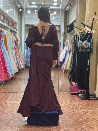 Deep wine fish cut Lehenga