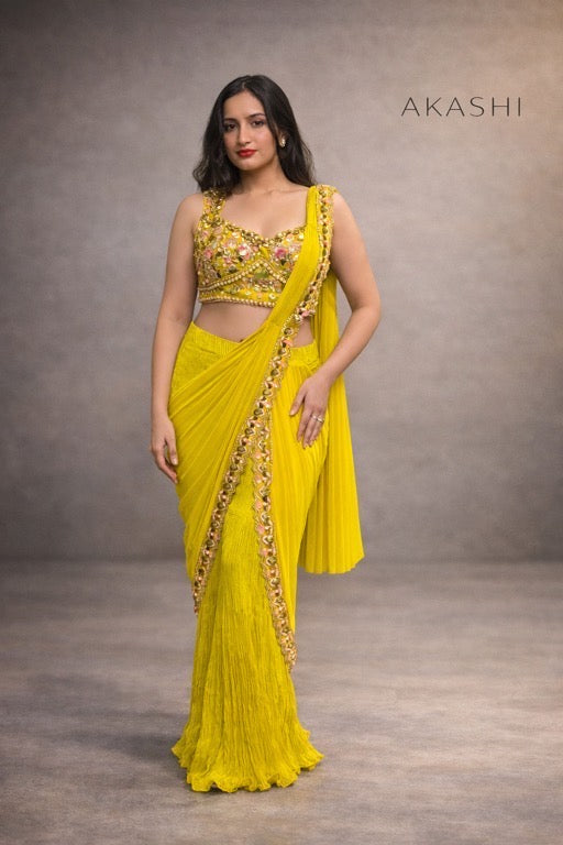Acrylic Work Pant Saree with Heavy Embellished Pallu Border