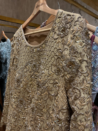Champagne Royale Hand-Embroidered Vintage Gold Tissue Sharara Set