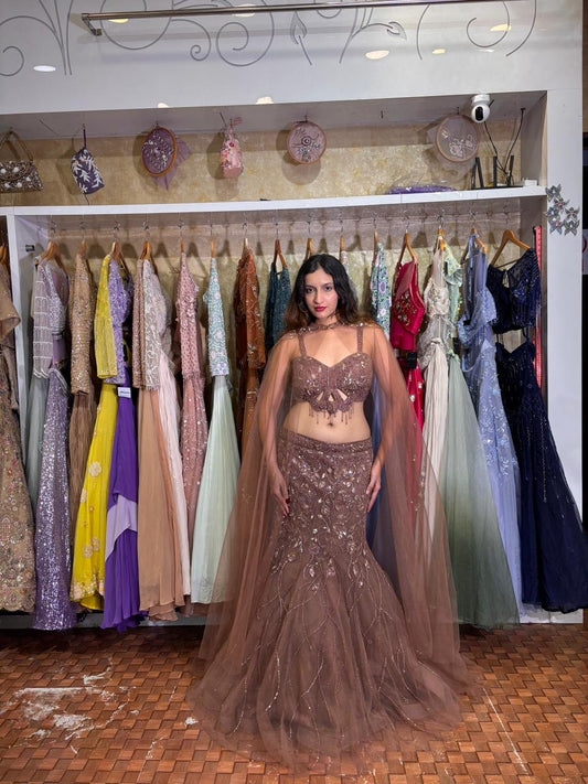 Coper fish cut Lehenga