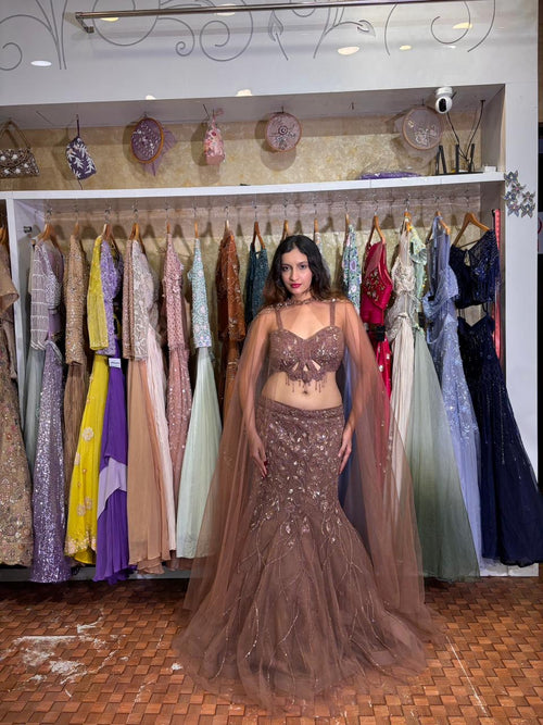 Coper fish cut Lehenga