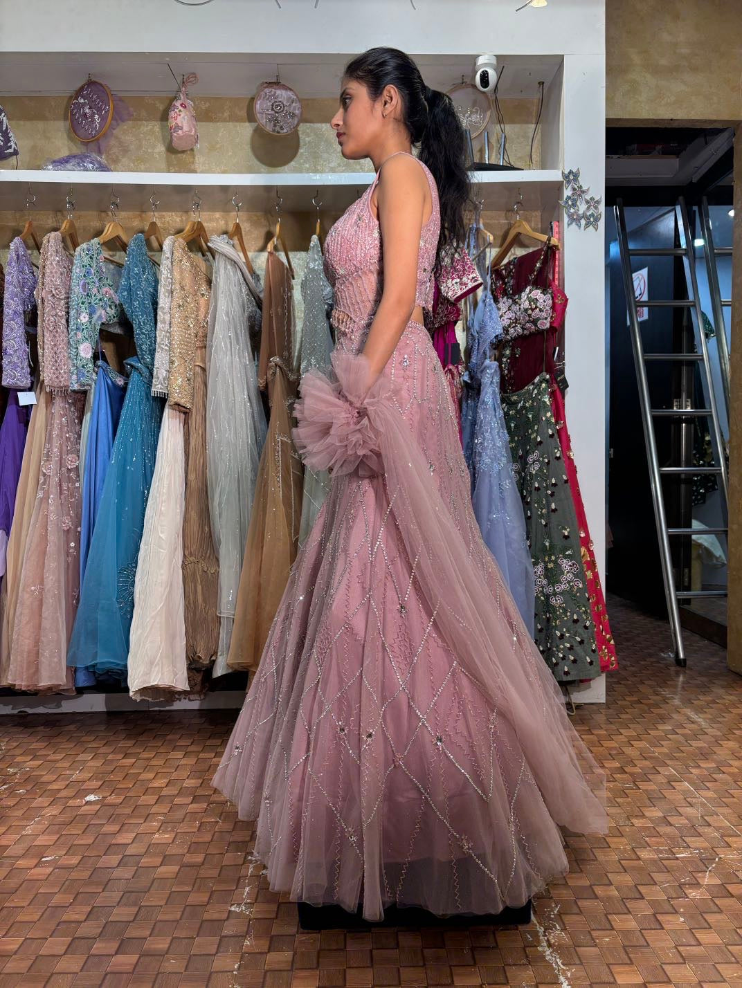 Onion pink fishcut Lehenga