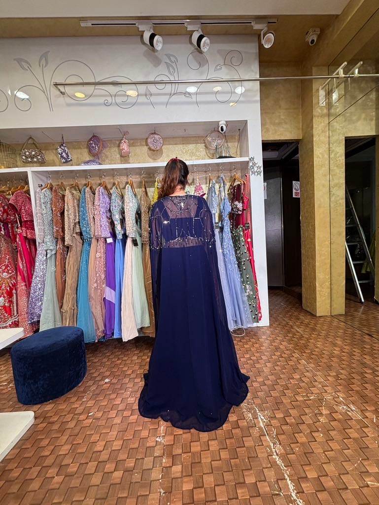 Nevi blue fish cut lehenga with cape