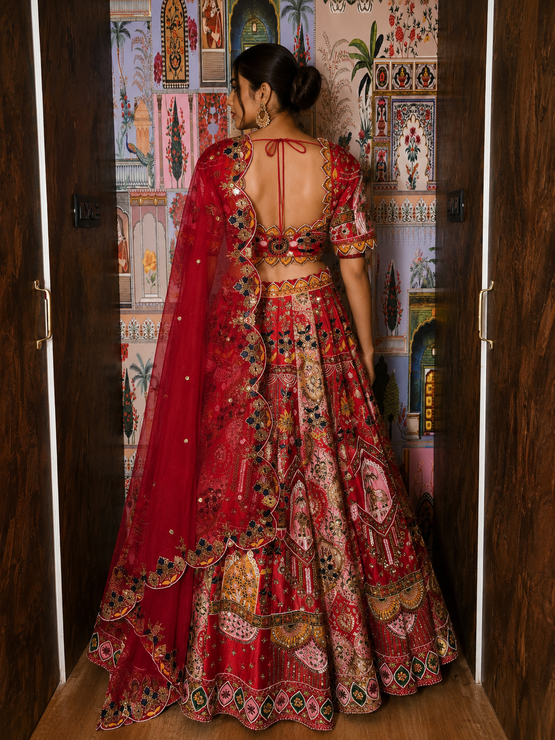 Crimson Heritage Hand-Embroidered Raw Silk & Banarasi Lehenga Set