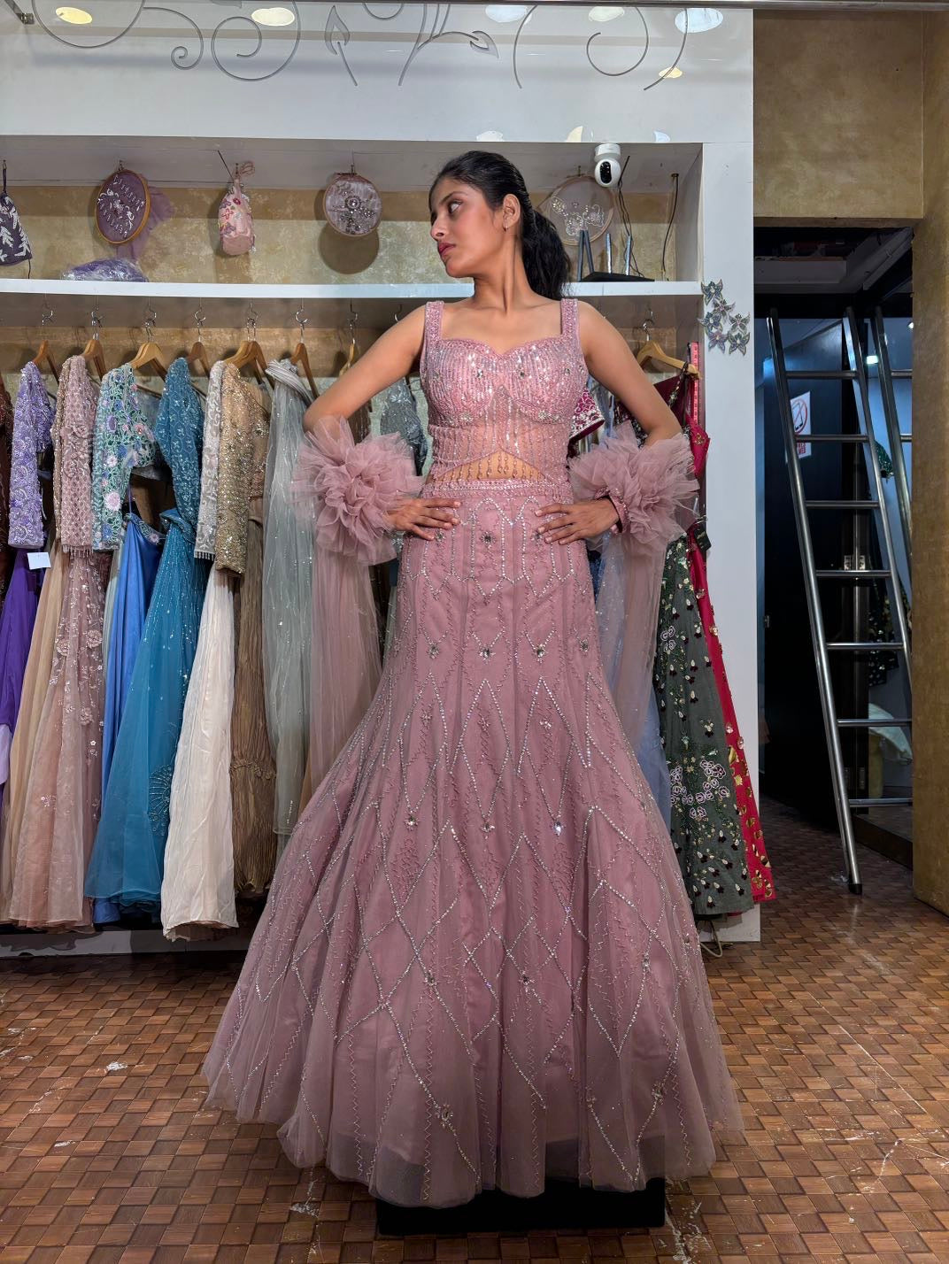 Onion pink fishcut Lehenga