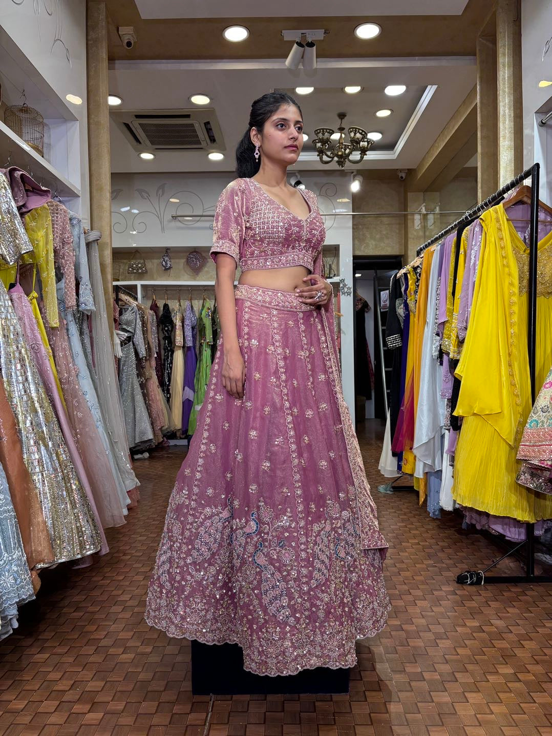 Pink shining Tissue Lehenga