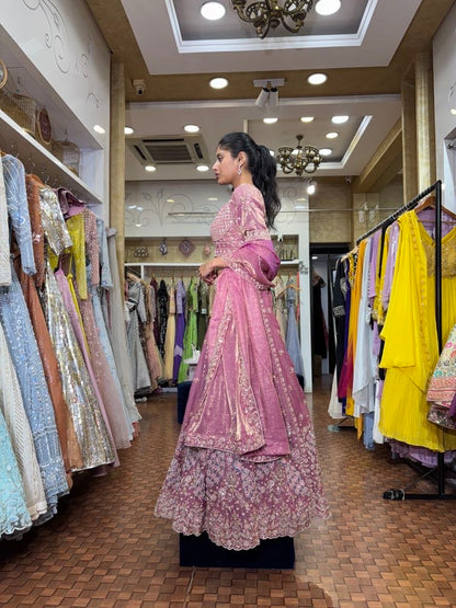 Pink shining Tissue Lehenga