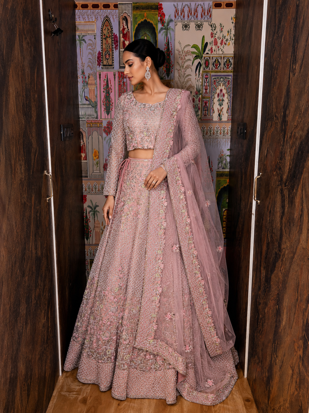 Rose Quartz Hand-Embroidered Raw Silk & Net Lehenga Set