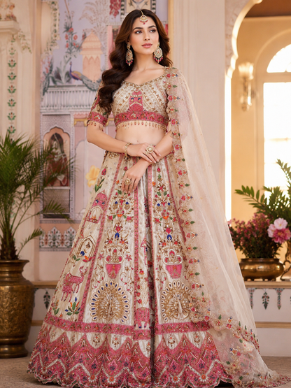 Ivory Heritage Hand-Embroidered Raw Silk Lehenga Set