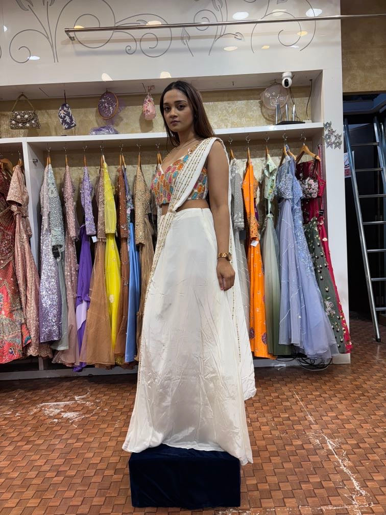 Off white multicolour embroidered indowestern