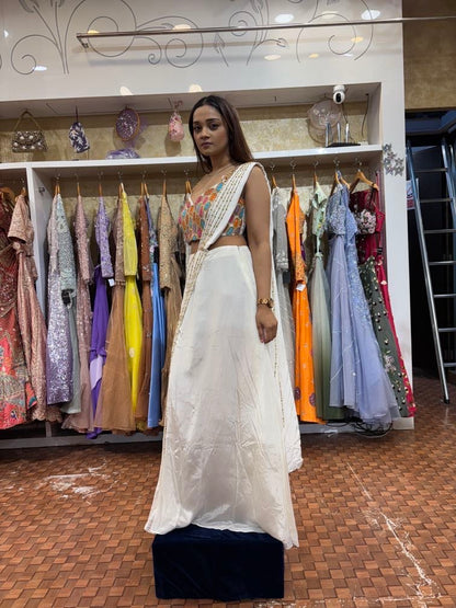 Off white multicolour embroidered indowestern