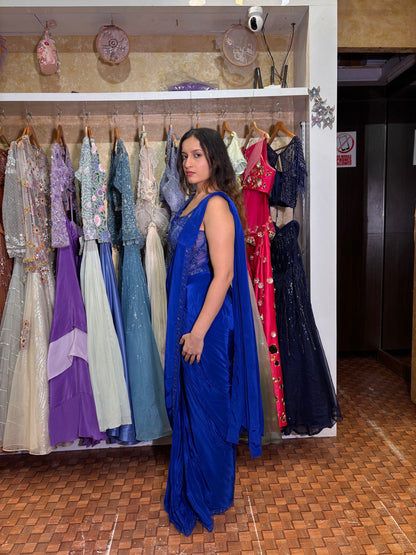 Electric Blue Corset Saree with Beads & Cutdana Work