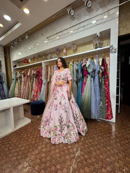 Pink multicolour embroidered Lehenga