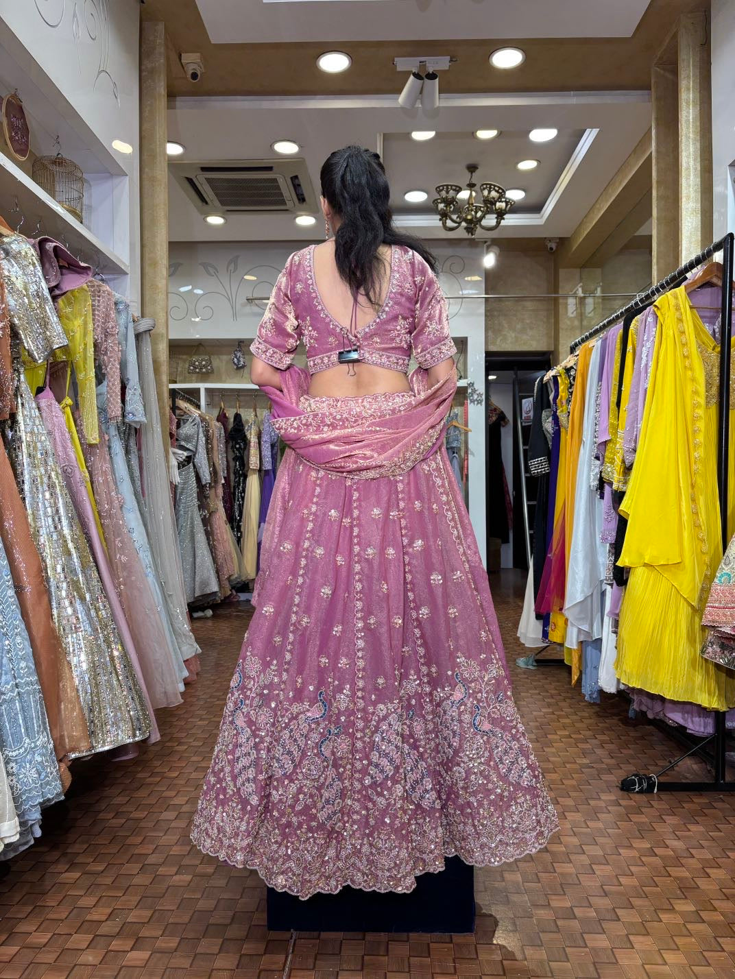 Pink shining Tissue Lehenga
