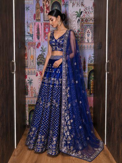 Midnight Sapphire Embroidered Lehenga Set