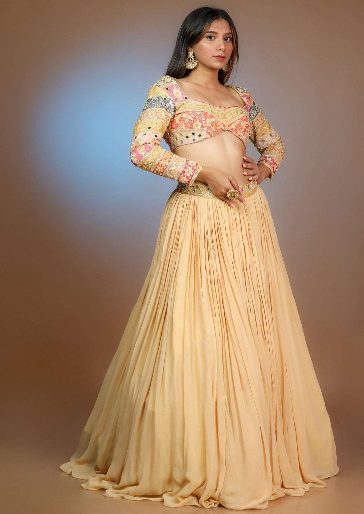 Beige Lehenga In Georgette With Handcrafted Heavy Embroidery