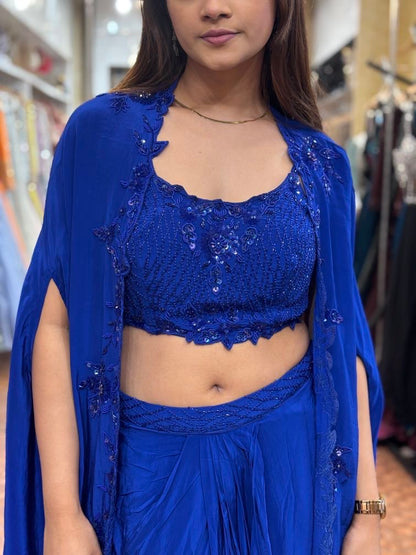 Electric blue drape skirt top and cape