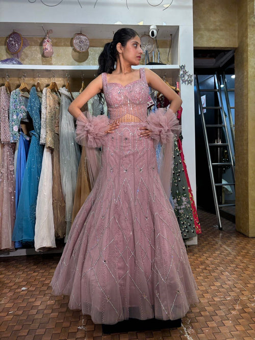 Onion pink fishcut Lehenga