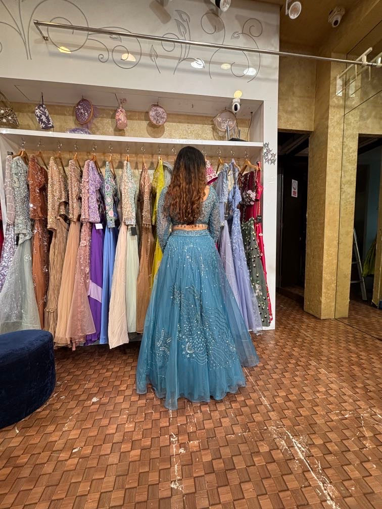 Teal blue lehenga