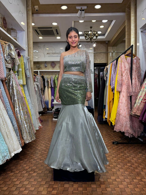 Green fish-cut lehenga